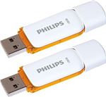 Pack de 2 Clés USB Philips Snow 2.0 128 Go Blanc et Orange