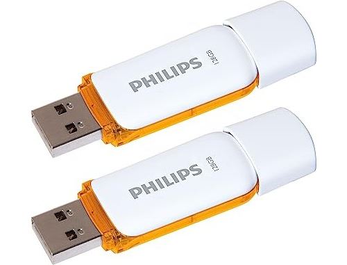 Pack de 2 Clés USB Philips Snow 2.0 128 Go Blanc et Orange