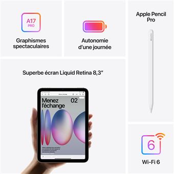 Apple iPad Mini 8,3'' 128 Go Mauve Wifi 7ème génération 2024