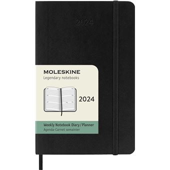 Agenda civil semainier Moleskine 2024 12 mois Horizontal Format de Poche Couverture Souple Noir