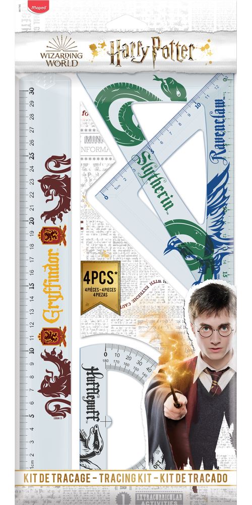 Maped Kit de traçage Incassable 4 pièces Règle 30 cm + Équerre 60° / 21 cm + Équerre 45° / 21 cm + Rapporteur 180° Base 12 cm Harry Potter - vue 2
