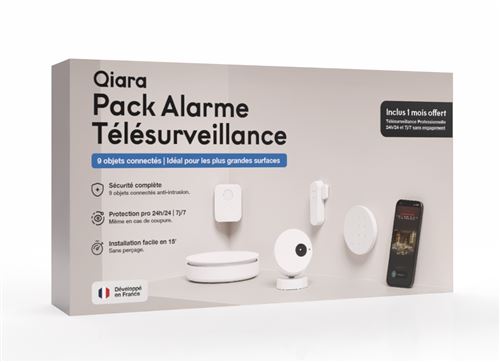 Pack Plus Alarme Sans Fil Qiara + Système De Sécurité + Détecteurs Sirène Et Télésurveillance Blanc