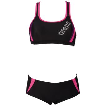 Maillot De Bain Sport Oddler Girl 2 Pièces - Noir Imprimé Floral, Taille Haute, Pour Fillette