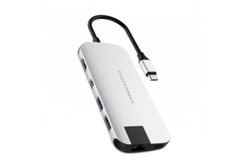 8-in-1 HyperDrive Slim USB-C-Adapter Silber