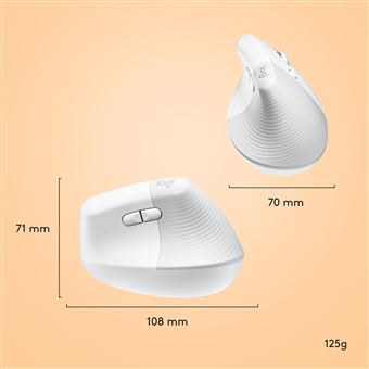 Logitech Lift for Mac - Souris verticale - ergonomique - optique - 6 boutons - sans fil - Bluetooth - récepteur USB Logitech Logi Bolt - blanc cassé - pour Apple MacBook