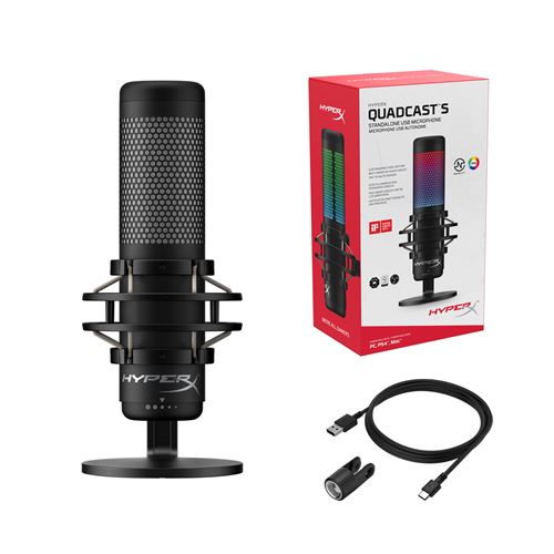 Support Micro Rouge Pour HyperX QuadCast - Bras & Pied + Bonnette Anti-pop - Studio & Streaming
