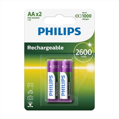 Pack de 2 piles rechargeable Philips AA LR6 2600 mAh