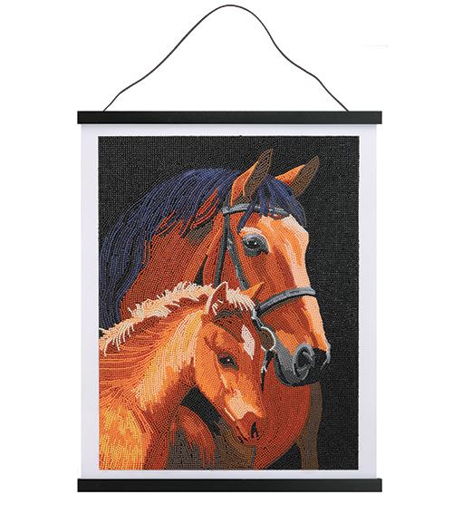 Kit poster Chevaux 2D en bois a diamanter : strass scintillants, 1 stylet, cire