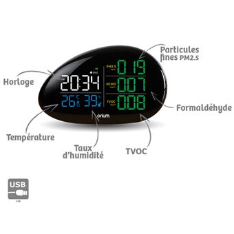 Mesureur Qualité Air Intérieur Quaelis 34 - Capteur CO2, COV, Particules - Écran LCD - Orium - Pour Maison/bureau