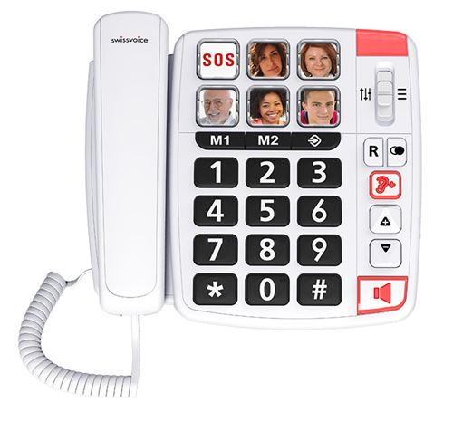 SwissVoice Xtra 1110 Schnurgebundenes Seniorentelefon Foto-Tasten, Freisprechen, inkl. Notrufsender, Wahlwiederholung Weiß