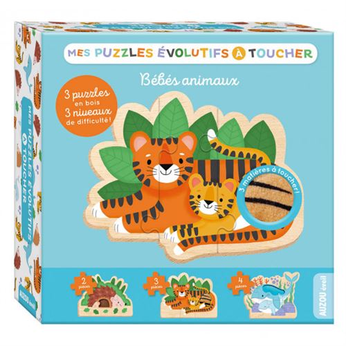 Jouet En Bois Auzou Mes Puzzles Évolutifs À Toucher Animaux