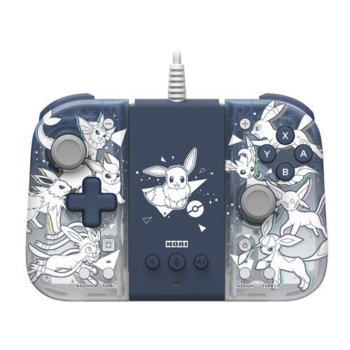 Pack Hori Manette Set Adaptateur Mode Télé + Split Pad Compact Edition Evoli pour Nintendo Switch et Nintendo Switch OLED Bleu et Transparent