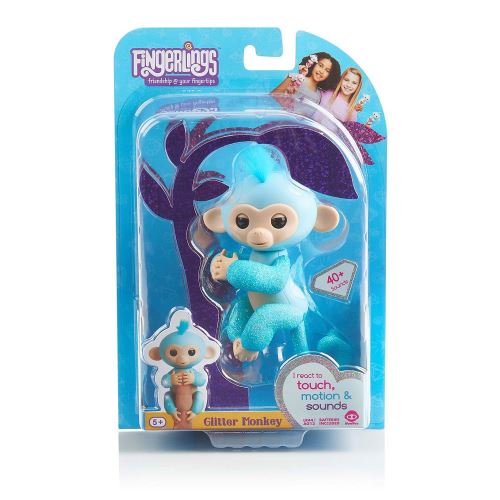 Fingerlings WowWee Bébé singe interactif pailleté Bleu
