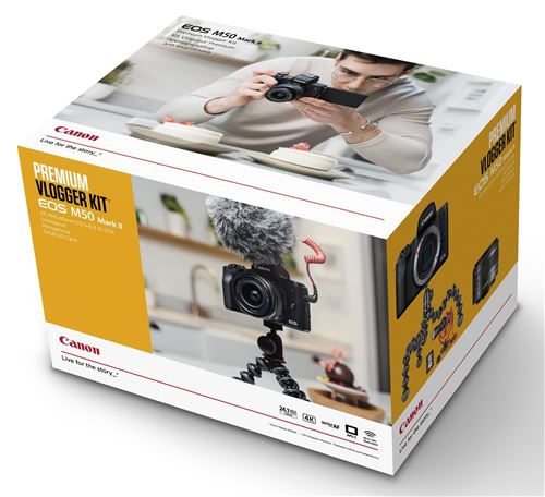 Appareil Photo Hybride Vlogger Kit Canon EOS M50 Mark II + EF-M 15-45mm f/3,5-6,3 IS STM + Micro Rode + Tripod + SD 32Go