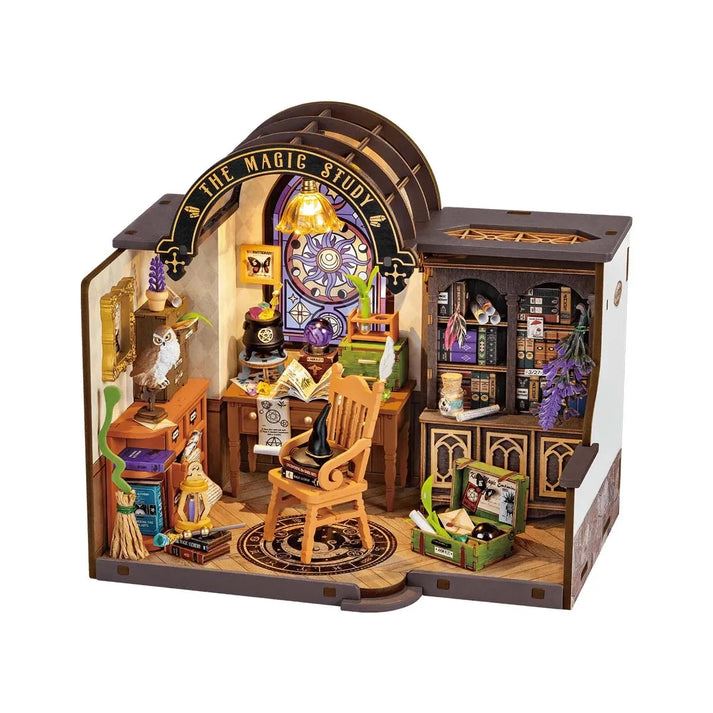 Book Nook Kit, 3D Bookshelf Insert, Serre-Livres Puzzle En Bois 3D Diy Mini Maison De Poupee Avec Meubles En Bois Et Lumiere Amz B