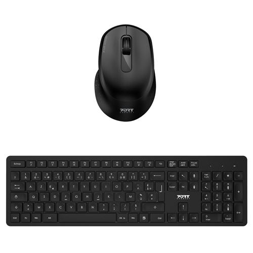 Pack de bureau Clavier + Souris sans fil Wifi Port Designs Noir