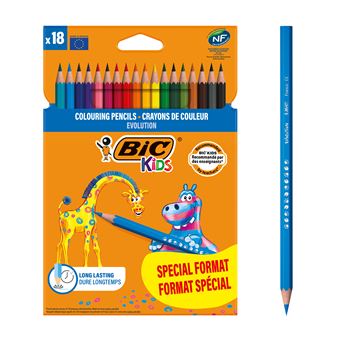 BIC Kids Evolution Crayons Couleur Sans Bois – Résine Synthétique, 16 Couleurs, Pack École De 288 – Dès 5 Ans