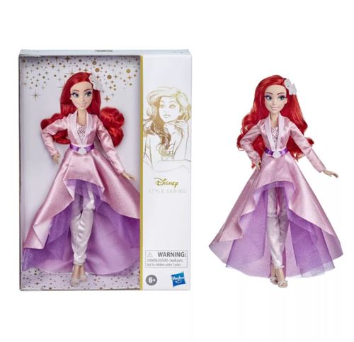 Disney Princess Styles marins, poupée Ariel avec robe étincelante et tenue  de sirène, chaussures et diadème 