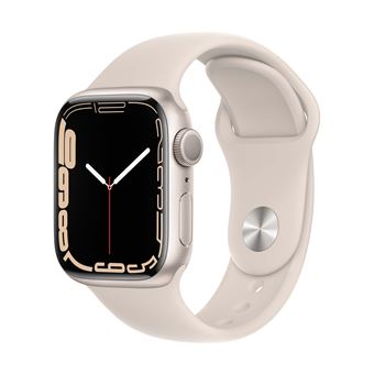 Apple Watch Series 7 GPS 41 mm Starlight Aluminium intelligente Uhr mit Sportband Flouroelastomer Starlight BandgroBe regelmaBig 32 GB Wi Fi Bluetooth 32 g Black Friday AppleWatch Einkauf Preis fnac S...