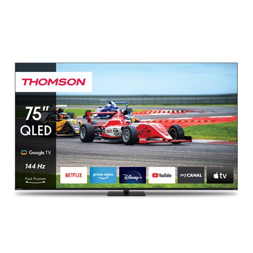 Thomson Google TV 75'''' QLED Pro avec Pied Central Rotatif, 144Hz 189Cm 2024