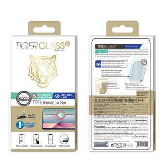 Protection d'écran en verre trempé anti lumière bleue TigerGlass pour iPhone 14 Pro Transparent