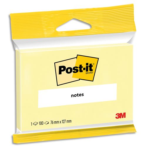 Sachet 1 bloc de 100 feuilles Post-It 7,6 x 12,7 cm Jaune