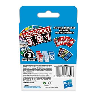 Jeu de cartes Monopoly 3,2,1