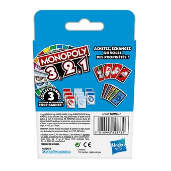 Jeu de cartes Monopoly 3,2,1