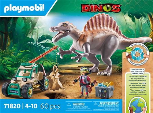 Playmobil Dinos 71820 Spinosaure, Chercheur Et Véhicule À Grue