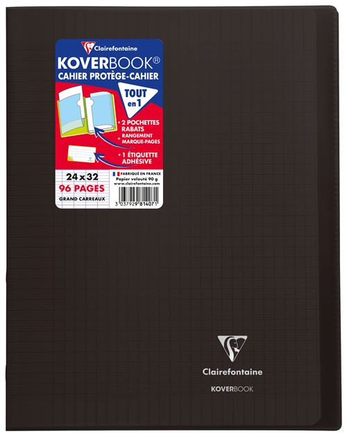Clairefontaine Kover Book Cahier Piq&ucirc;re Avec Rabats 240x320 96 Pages 90g - Couverture Noir