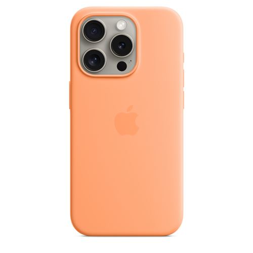 Apple Coque en silicone avec MagSafe pour iPhone 15 Pro Sorbet à l'orange