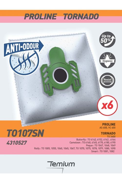 Temium TO107SN Geruchshemmender Staubsaugerbeutel  – 6 Stück