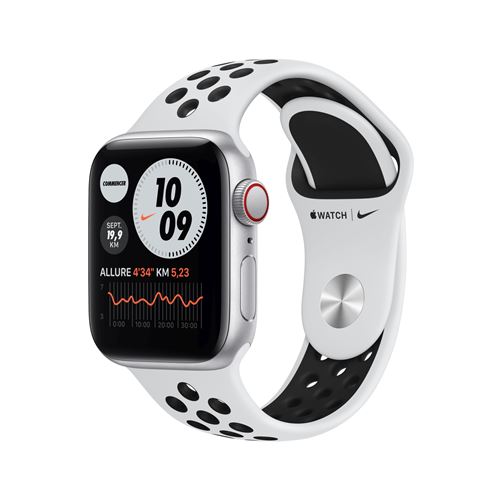 Apple Watch Nike SE GPS, 40 mm kast van zilverkleurig aluminium met zwarte sportband