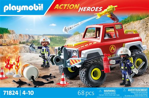 Playmobil Action Heroes 71824 Véhicule de pompiers avec bidon enflammé