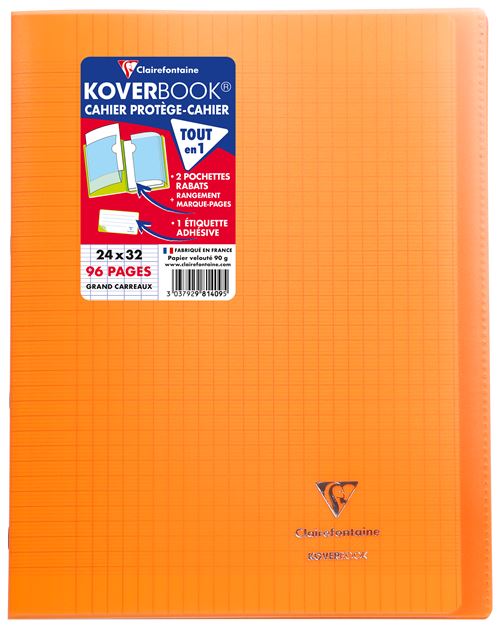 Cahier Avec Rabats 24x32cm 96 Pages Grands Carreaux Koverbook Clairefontaine - Le Cahier