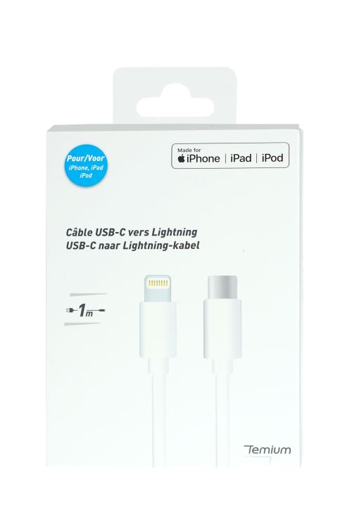 Câble Temium Lightning vers USB Type C 1 m Blanc