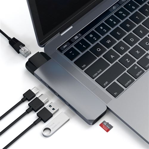 Adaptateur Satechi Hub Pro USB Type-C avec Ethernet et HDMI 4K Gris Sidéral