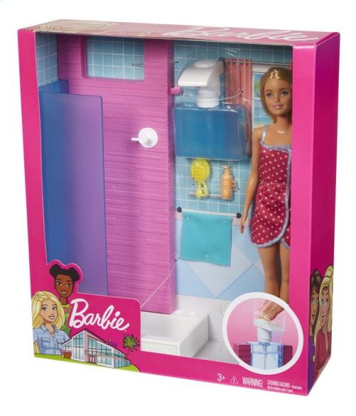 Playset Barbie Salle de bain avec poupée
