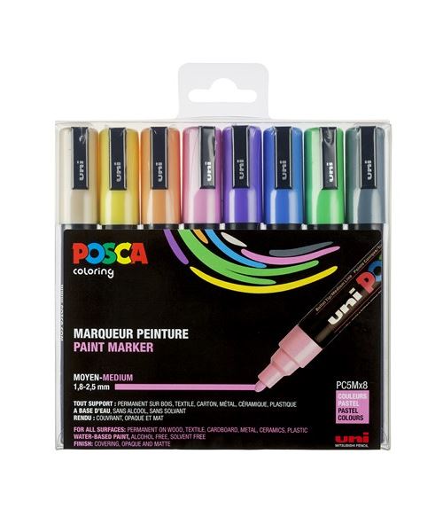 Set van 8 Posca Uni paint markers Willekeurig patroon