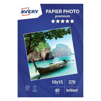 Papier d'impression Avery Dennison 40 feuilles brillantes 10x15 Blanc