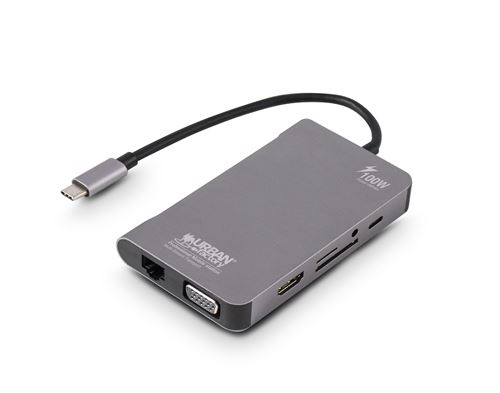 Hub USB Type-C Urban Factory multi-écran 100 W Gris pour PC