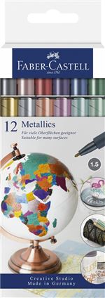 12 marqueurs couleurs métallisées multi-supports Faber-Castell