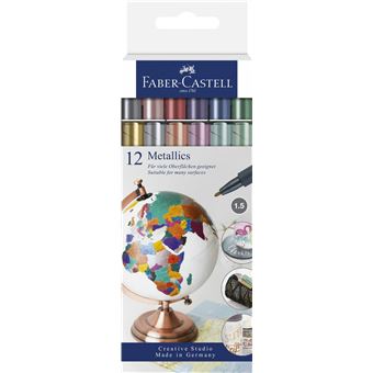 12 marqueurs couleurs métallisées multi-supports Faber-Castell