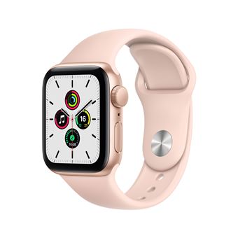 Apple Watch SE GPS, 40 mm gouden aluminium kast met roze sportband