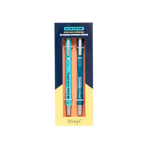 Set de 2 stylos à bille Mr. Wonderful avec une recharge de bonne humeur infinie