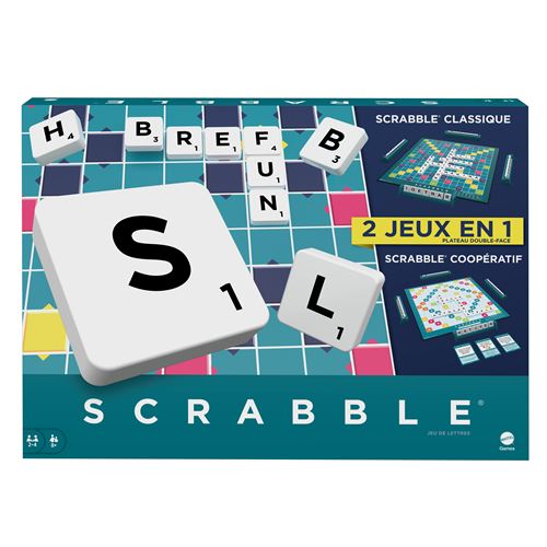 Boite de Jeu classique Mattel Scrabble 2 En 1 Avec Plateau Réversible