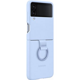 Coque en silicone avec anneau pour Samsung Galaxy Z Flip 4 Bleu clair