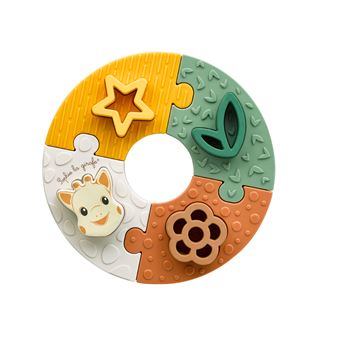 Mon 1er puzzle de Sophie la girafe, le jouet ideal pour l''eveil de bebe avec 4 pieces puzzle et 4 formes en caoutchouc naturel.