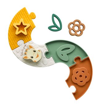 Mon 1er puzzle de Sophie la girafe, le jouet ideal pour l''eveil de bebe avec 4 pieces puzzle et 4 formes en caoutchouc naturel.