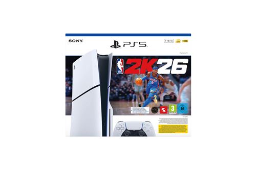 Pack Console PlayStation 5 Sony Edition Standard Slim Blanc et Noir + Nba 2K26